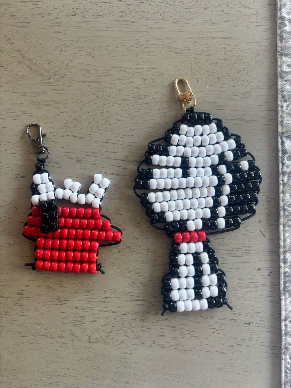 Handmade Beaded Snoopy Keychain Set - Black, White & Red  Accessories